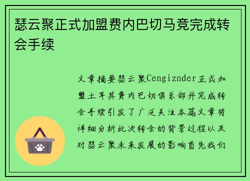 瑟云聚正式加盟费内巴切马竞完成转会手续